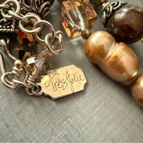 Tres Jolie 925 Sterling Silver Bronzite Pearl Beaded Necklace - Picture 8 of 9